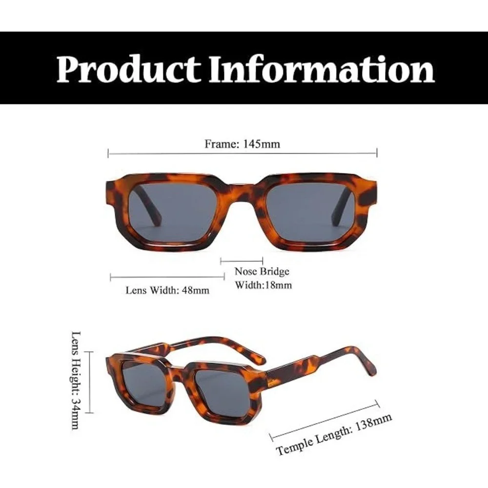 Women Tortoiseshell Rectangle Sunglasses Retro Chunky Luxury Hip hop Frame Brown